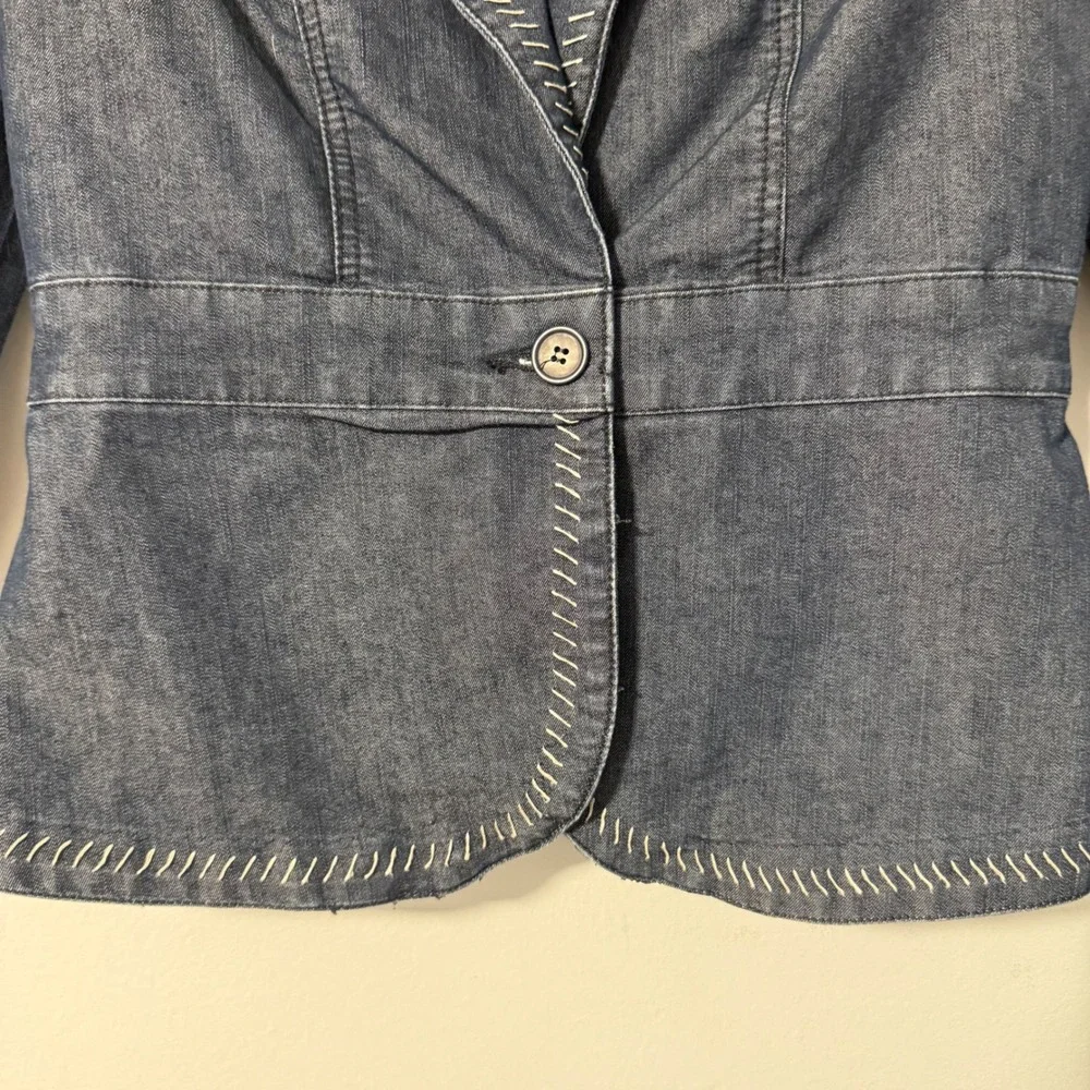 Apostrophe Womens Denim Jacket Blue White Contrast Stitching Blazer Style Size 2